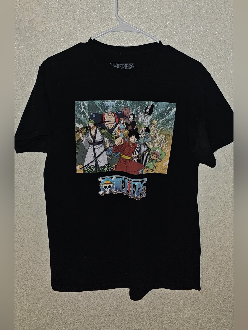 Onepiece Black Graphic Anime Crewneck Tee with Multicolor Print